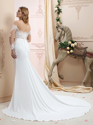 Long sleeves Lace White A-line Satin Wedding Dresses_2