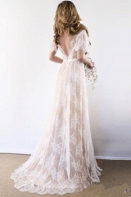 Unique Lace Half Sleeves Boho Wedding Dress | Chic Summer Beach Bridal Gowns_5