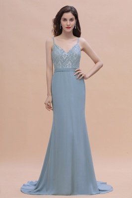 Stunning V-Neck Lace Chiffon Mermaid Wedding Dress_1