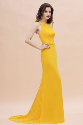 Ярко-желтое платье для подружки невесты с жемчужным вырезом и длинным свадебным платьем без рукавов_4