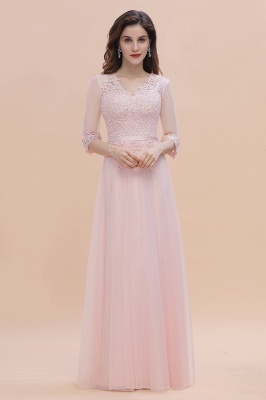 Романтическое розовое свадебное платье для гостей с рукавами 3/4 и кружевными аппликациями_1