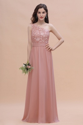 One Shoulder Dusty Pink Floral Pattern Aline Bridesmaid Dress_1