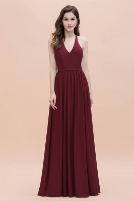 Темно-красное шифоновое платье с V-образным вырезом и бисером на спине без рукавов_2