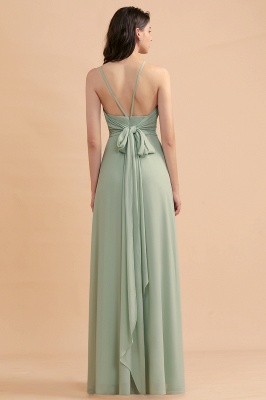 Halter Mint Green Aline Wedding Guest Dress Sleeveles Long Banquet Dress with Side Slit_3