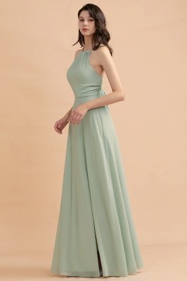Halter Mint Green Aline Wedding Guest Dress Sleeveles Long Banquet Dress with Side Slit_6
