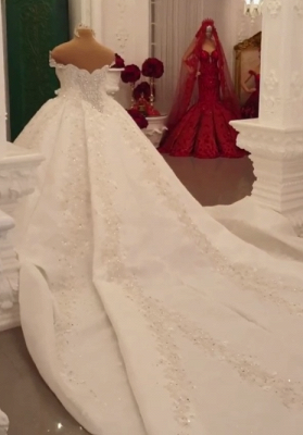 Роскошное бальное платье с блестками и бисером, свадебное платье с экстремальным шлейфом_4