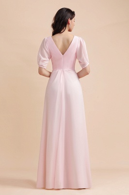 Романтическое розовое шифоновое длинное свадебное платье для гостей с половинными рукавами_3