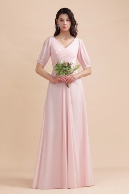 Романтическое розовое шифоновое длинное свадебное платье для гостей с половинными рукавами_7
