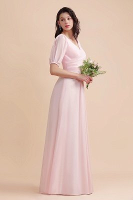 Романтическое розовое шифоновое длинное свадебное платье для гостей с половинными рукавами_8