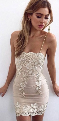 Gaine sexy bretelles spaghetti robes de bal courtes | Robes pas cher Hoco 2021 Appliques_1