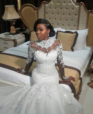 Gorgeous Beads Lace Appliques High Neck Wedding Dress | Mermaid Bridal Dress_1