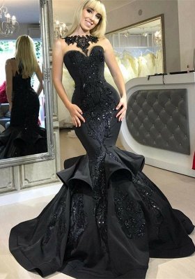 Sexy Black Mermaid Prom Dress Long Sequins Ruffles Party Gowns BA7654_2