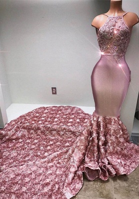 Vestido de fiesta de fiesta de baile de graduación con glamour en forma de sirena rosa con flores florales en 3D BA7797_5