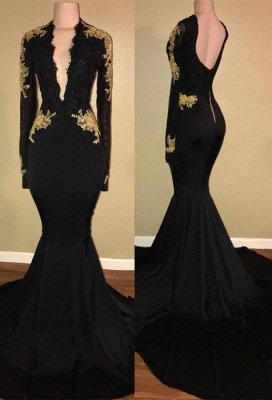 Sexy vestido de fiesta negro, sirena vestido de noche de manga larga BA7942_1