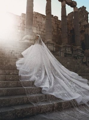 Luxus Brautkleider Mit Ärmel | Kristal Hochzeitskleider A Linie Mit Spitze_5