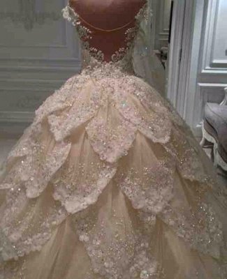 Vestido de novia lujoso fuera del hombro rebordear Vestidos de novia del tren capilla cristalina con gradas_4