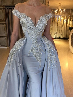 Elegant Sky Blue Mermaid Off the shoulder Prom Dresses | Sweetheart Discount Overskirt Evening Dresses Online_5