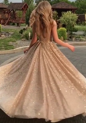 Открытое назад шампанское золотые блестки платья выпускного вечера 2021 | Сексуальные дешевые вечерние платья без рукавов BC0562_5