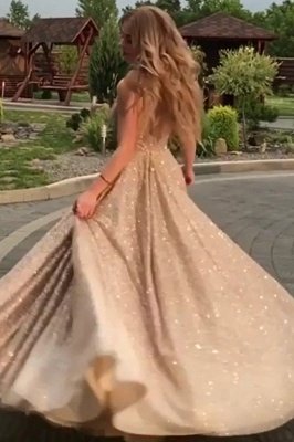 Open Back Champagne Gold Sequins Prom Dresses 2021 | Sleeveless Sexy Evening Gowns BC0562_4