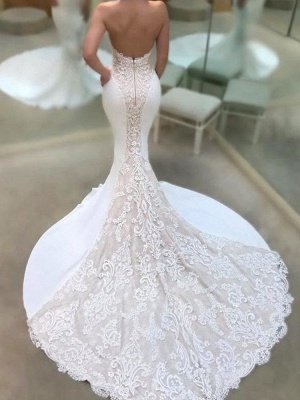 Sexy Strapless Lace Wedding Dresses Online | Elegant Mermaid Open Back Bridal Gowns_3