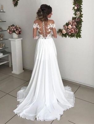 Robes de mariée glamour à manches longues en dentelle | 2021 robes de mariée en mousseline de soie avec fente_2