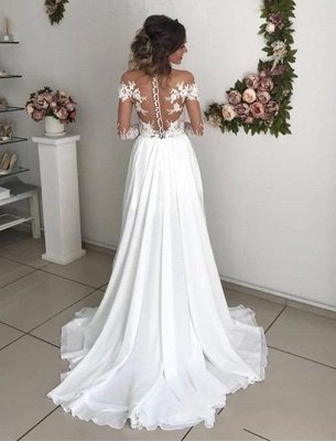 Glamorous Long Sleeve Lace Wedding Dresses | 2021 Chiffon Bridal Gowns With Slit_2