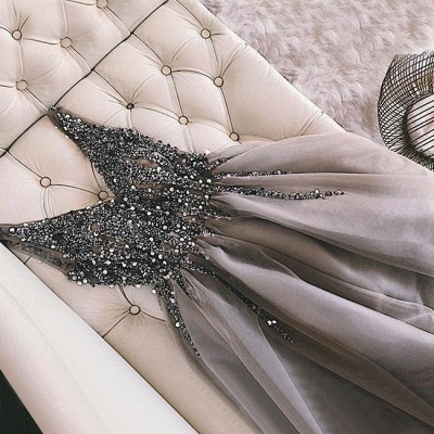 Paillettes de perles v-cou robes de soirée pas cher | Robes Hoco Sexy Gris Argent 2021 BA9977_4