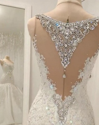 Mangas casquillo en forma de diamante brillante y vestidos de novia acampanados en línea_2