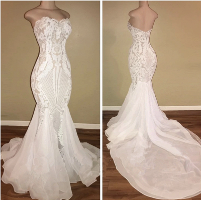 Différentes robes de mariée d'été blanches sirène chérie en vente_3