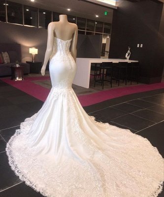Sexy Strapless Lace Appliques Mermaid Wedding Bridal Gowns 2021_2