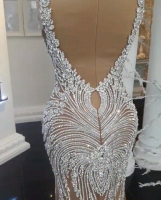 Luxury Crystals Mermaid Wedding Dresses | V-Neck Backless Champagne Bridal Gowns_3